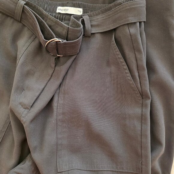 Nine West Women Belted High Rise Cargo Pant Tapered Leg Black Size M - Picture 1 of 6